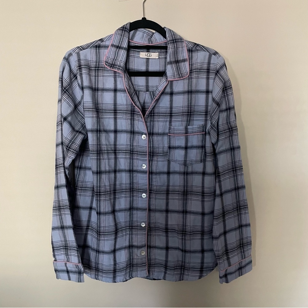 Ugg Blue and Pink Plaid Long Sleeve Button Up Flannel Pajamas Shirt